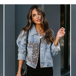 Vici leopard oversized denim jacket. NWOT